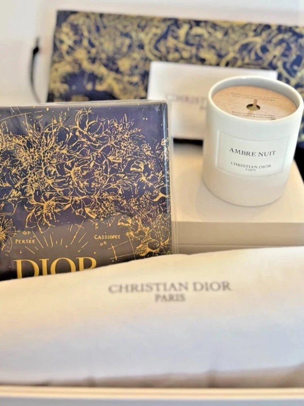 Dior Home Set of 3 Mini Candles w/NOTEBOOK, PILLOW, & POUCH MSRP $600+